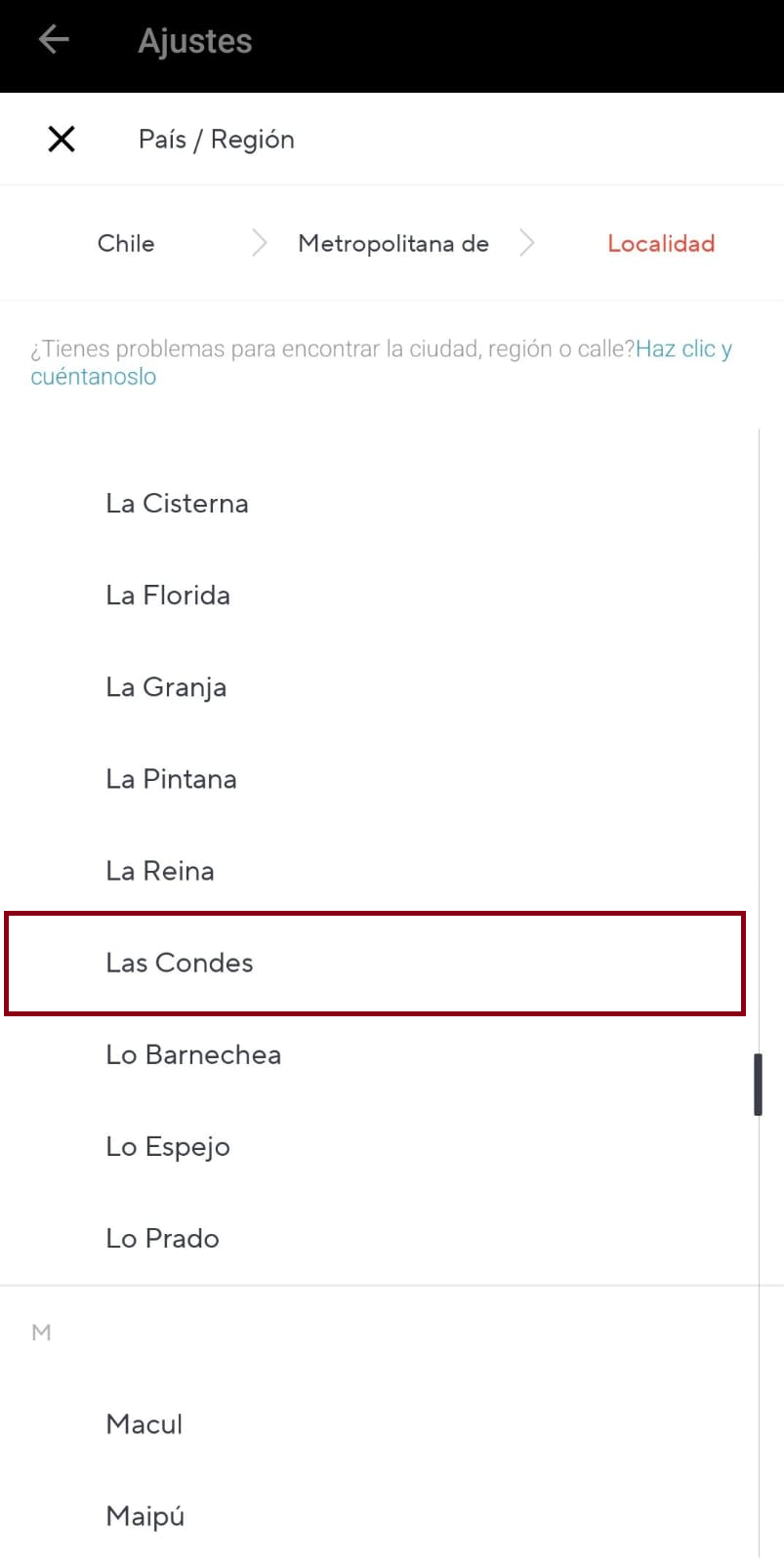 Selecciona la comuna en aliexpress