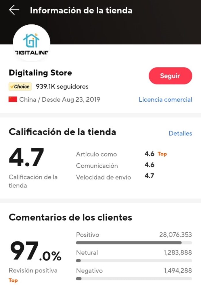 comprobación de la confiabilidad del vendedor de aliexpress