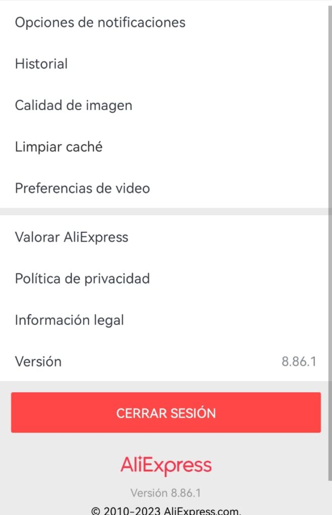 Limpiar caché de AliExpress