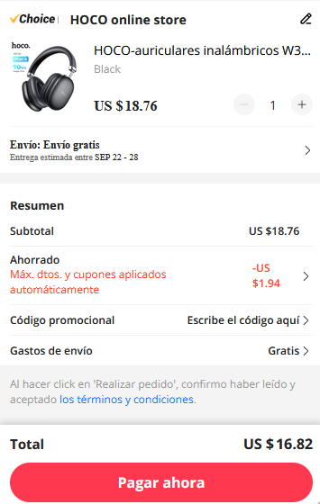 Código de descuento aliexpress aplicado