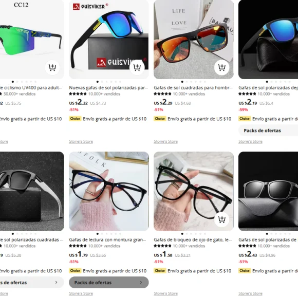 Gafas Aliexpress, lentes graduados y de sol